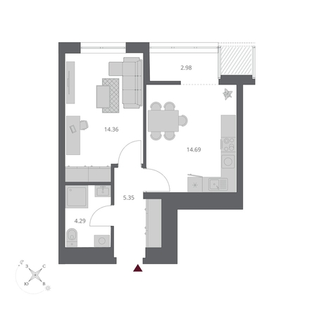 
  Продается студия 41.67 м², в ЖК Беринг, дом 3. Фото 1.