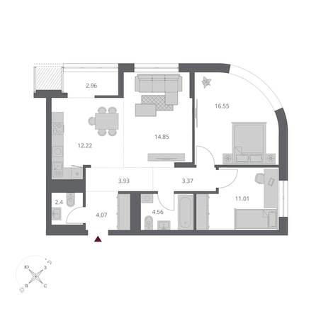 
  Продается 4-комн. квартира 56.01 м², в ЖК Беринг, дом 3. Фото 1.