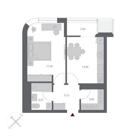 
  Продается 1-комн. квартира 46.93 м², в ЖК Беринг, дом 3. Фото 1.