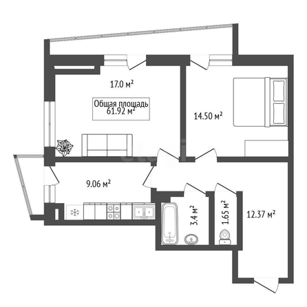 
  Продается 2-комн. квартира 61.92 м². Фото 8.