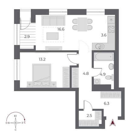 
  Продается 2-комн. квартира 54.7 м², в ЖК ОСКАР, дом 1. Фото 2.
