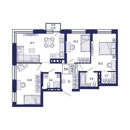 
  Продается 3-комн. квартира 79.3 м², в ЖК Сила леса, корп 1. Фото 2.