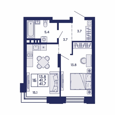 
  Продается 1-комн. квартира 41.7 м², в ЖК Сила леса, корп 1. Фото 2.