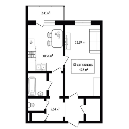 
  Продается 1-комн. квартира 42.5 м². Фото 2.