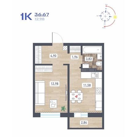 
  Продается 1-комн. квартира 36.67 м², в ЖК Радуга Сибири, дом 10. Фото 1.