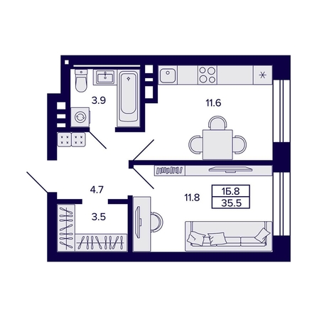 
  Продается 1-комн. квартира 35.5 м², в ЖК Сподвижники, дом 1. Фото 1.