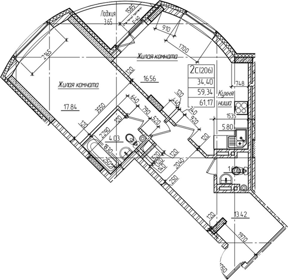 
  Продается 1-комн. квартира 59.3 м², в ЖК Возрождение. Фото 1.