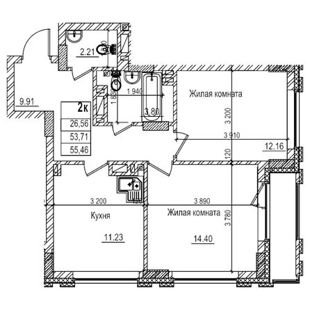 
  Продается 2-комн. квартира 53.7 м², в ЖК Чернышевский, корп 3.3. Фото 1.