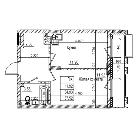 
  Продается 1-комн. квартира 34.93 м², в ЖК Чернышевский, корп 3.3. Фото 1.