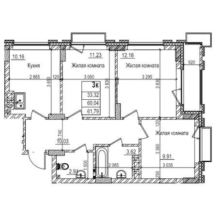 
  Продается 3-комн. квартира 60 м², в ЖК Чернышевский, корп 3.3. Фото 1.