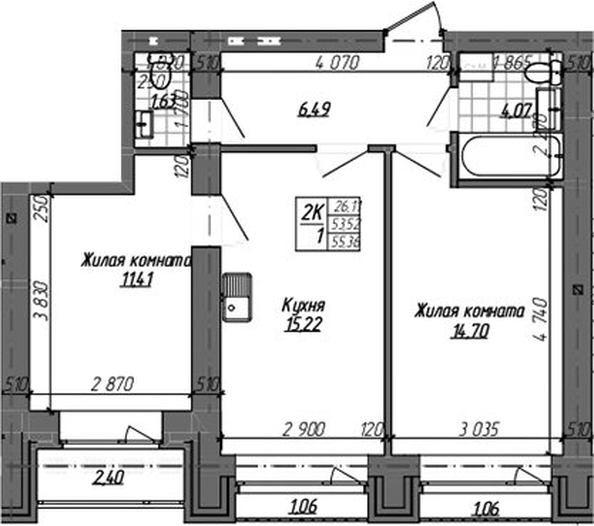 
  Продается 2-комн. квартира 53.52 м², в ЖК Комсомольский проспект, дом 2. Фото 1.