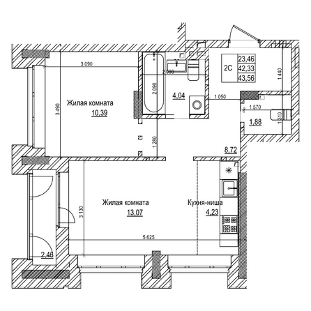 
  Продается 2-комн. квартира 42.3 м², в ЖК Комсомольский проспект, дом 2. Фото 1.
