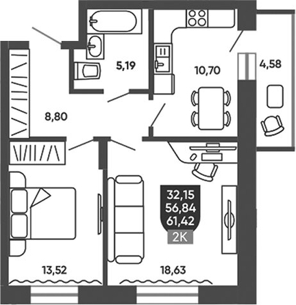 
  Продается 2-комн. квартира 57.76 м², в ЖК Ермак. Фото 1.
