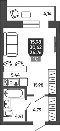 
  Продается студия 30.62 м², в ЖК Ермак. Фото 1.