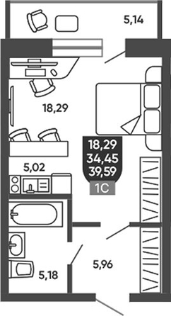 
  Продается студия 34.45 м², в ЖК Ермак. Фото 1.