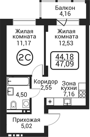 
  Продается 2-комн. квартира 42.93 м², в ЖК Пегас. Фото 1.