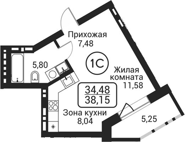 
  Продается студия 32.9 м², в ЖК Пегас. Фото 1.