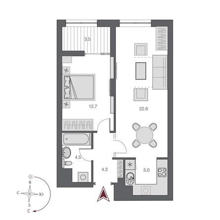 
  Продается 2-комн. квартира 50.65 м², в  Дом Нобель. Фото 2.