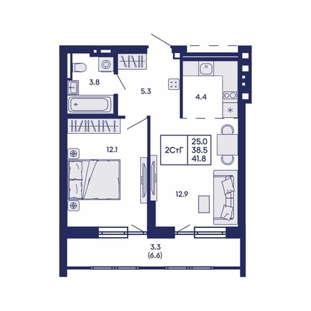 
  Продается 2-комн. квартира 41.8 м², в ЖК Горизонт, дом 2. Фото 1.