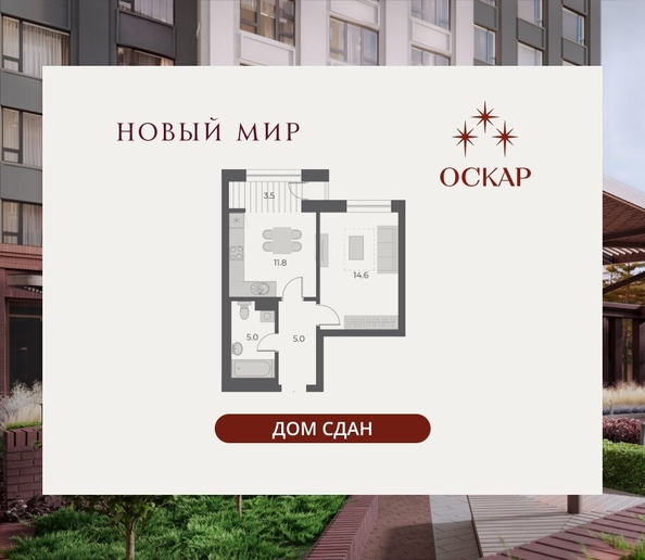 
  Продается 1-комн. квартира 39.8 м², в ЖК ОСКАР, дом 1. Фото 1.