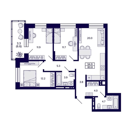 
  Продается 3-комн. квартира 80.8 м², в ЖК Сподвижники, дом 1. Фото 1.
