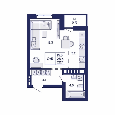 
  Продается студия 29.7 м², в ЖК Горизонт, дом 2. Фото 1.