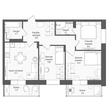 
  Продается 4-комн. квартира 77.6 м², в ЖК Тетрис, корпус 1. Фото 1.