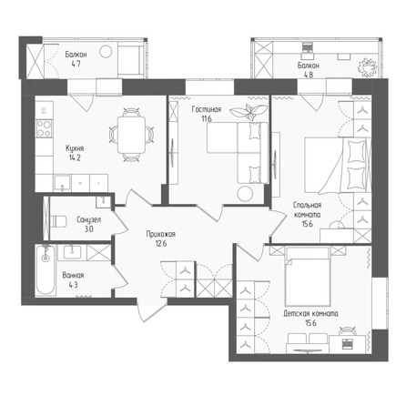 
  Продается 3-комн. квартира 79.7 м², в ЖК Тетрис, корпус 2. Фото 1.