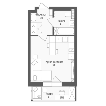 
  Продается студия 29.1 м², в ЖК Тетрис, корпус 2. Фото 1.