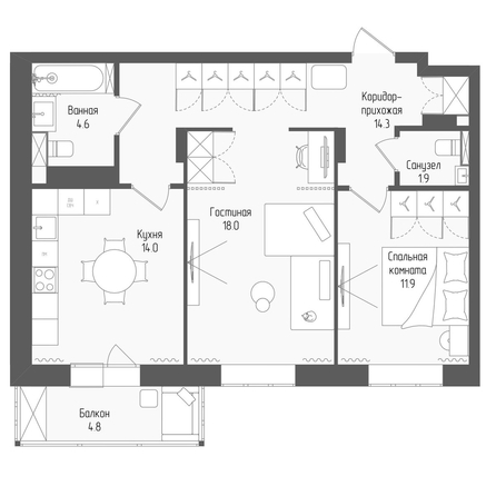 
  Продается 2-комн. квартира 66.1 м², в ЖК Тетрис, корпус 2. Фото 1.