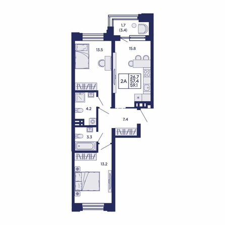 
  Продается 2-комн. квартира 59.1 м², в ЖК Сила леса, корп 1. Фото 1.