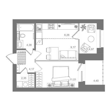 
  Продается студия 46.81 м², в ЖК Спектр, дом 10. Фото 1.