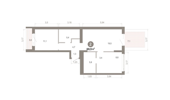 
  Продается 2-комн. квартира 69.89 м², в  Квартал Молодость, дом 1. Фото 1.