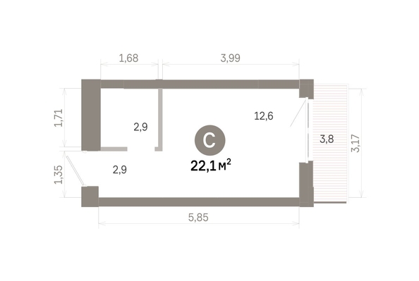 
  Продается студия 22.14 м², в  Квартал Молодость, дом 1. Фото 1.