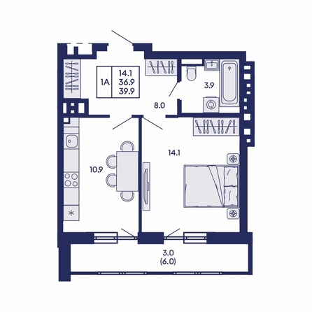 
  Продается 1-комн. квартира 39.9 м², в ЖК Горизонт, дом 2. Фото 1.