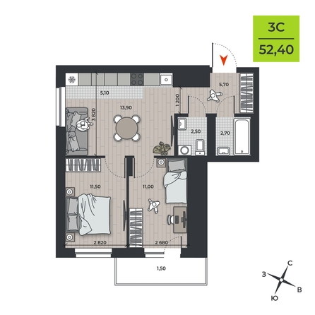 
  Продается 3-комн. квартира 52.4 м², в ЖК ДНК. Фото 1.