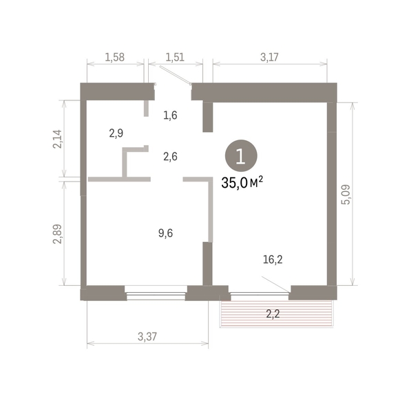 
  Продается 1-комн. квартира 34.99 м², в ЖК Пшеница, 6.1. Фото 1.