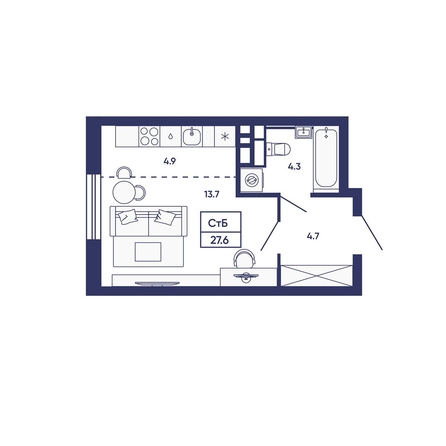 
  Продается студия 27.6 м², в ЖК Сподвижники, дом 3. Фото 1.