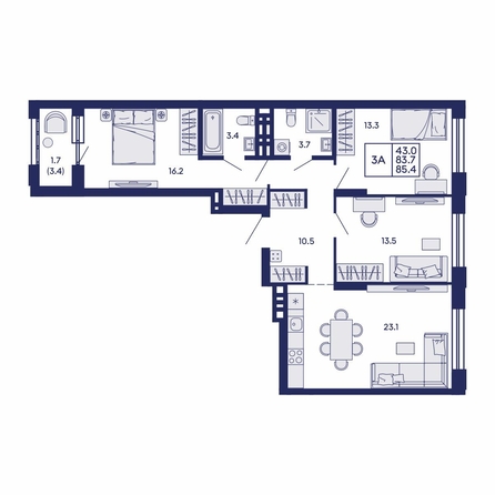 
  Продается 3-комн. квартира 85.4 м², в ЖК Сила леса, корп 2. Фото 1.