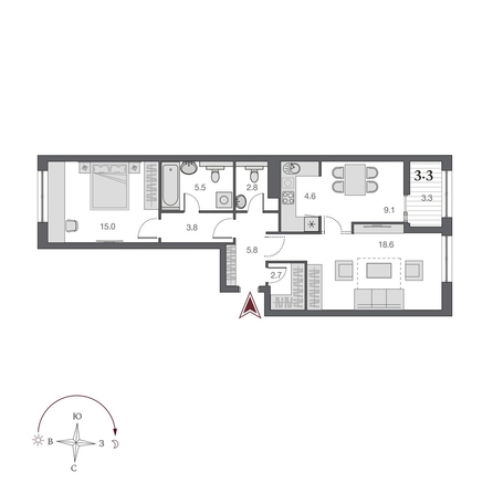 
  Продается 2-комн. квартира 68.85 м², в  Дом Нобель. Фото 7.