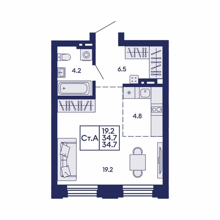 
  Продается студия 34.7 м², в ЖК Сила леса, корп 1. Фото 1.