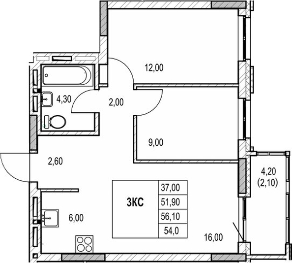 
  Продается 2-комн. квартира 51.9 м², в ЖК Автограф. Фото 1.