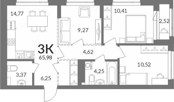 
  Продается 3-комн. квартира 63.46 м², в ЖК Горская Лагуна. Фото 1.