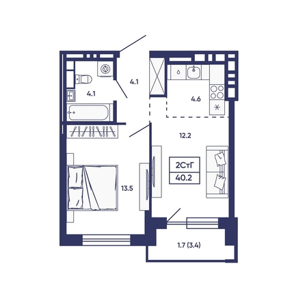 
  Продается 2-комн. квартира 40.2 м², в ЖК Сподвижники, дом 2. Фото 1.