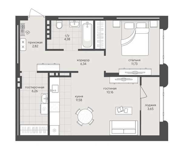 
  Продается 1-комн. квартира 54.92 м², в ЖК Новый Кедровый, дом 2. Фото 1.