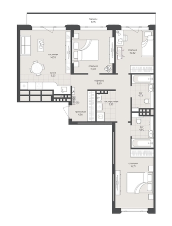 
  Продается 3-комн. квартира 92.46 м², в ЖК Новый Кедровый, дом 2. Фото 1.