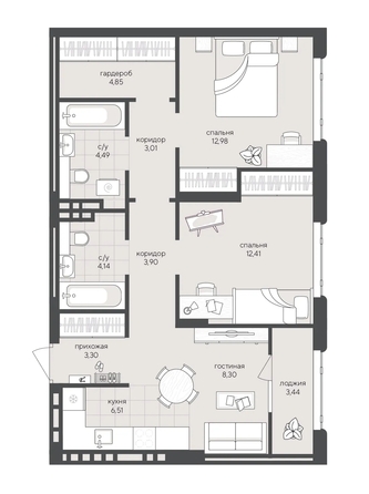 
  Продается 2-комн. квартира 67.33 м², в ЖК Новый Кедровый, дом 2. Фото 1.