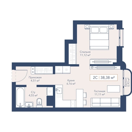 
  Продается 1-комн. квартира 38.38 м², в ЖК Виларт, дом 2. Фото 1.