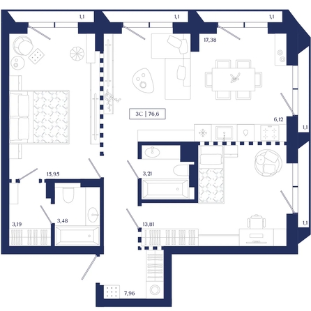 
  Продается 2-комн. квартира 76.6 м², в ЖК Юнити Центр. Фото 1.
