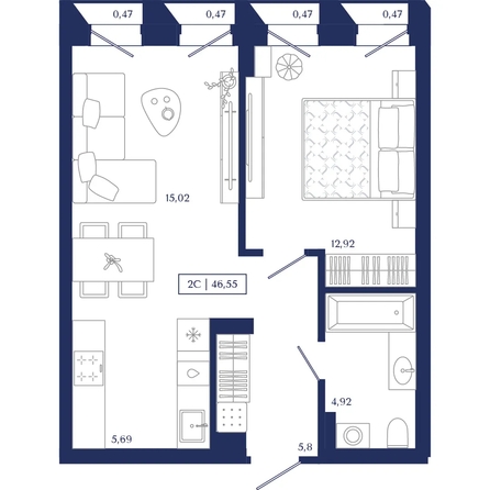
  Продается 1-комн. квартира 46.55 м², в ЖК Юнити Центр. Фото 1.